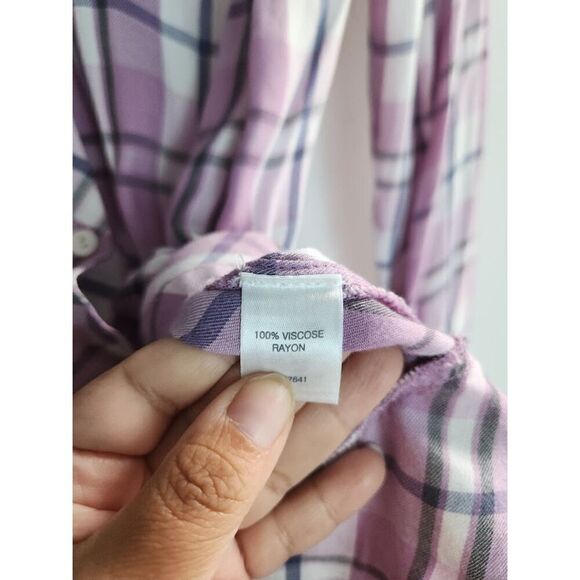 J.Jill Purple Lavender White Plaid Ruffle Bottom Button Down Shirt size Medium - Picture 8 of 8